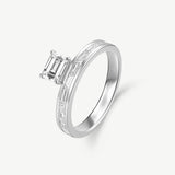Emerald Cut Channel Set Baguette Diamond Engagement Promise Ring in Sterling Silver