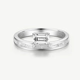 Emerald Cut Channel Set Baguette Diamond Engagement Promise Ring in Sterling Silver