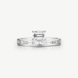 Emerald Cut Channel Set Baguette Diamond Engagement Promise Ring in Sterling Silver