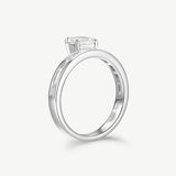 Emerald Cut Channel Set Baguette Diamond Engagement Promise Ring in Sterling Silver