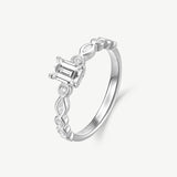 Emerald Cut Diamond Side Stone Engagement Promise Ring in Sterling Silver