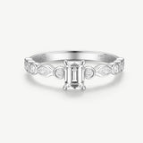 Emerald Cut Diamond Side Stone Engagement Promise Ring in Sterling Silver