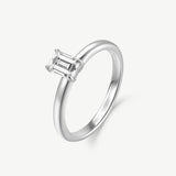 Emerald Cut Diamond Solitaire Engagement Promise Ring in Sterling Silver