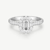 "Boundless Devotion" Emerald Cut Halo Engagement Promise Ring In Sterling Silver