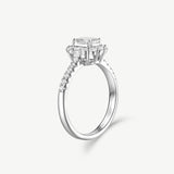 "Boundless Devotion" Emerald Cut Halo Engagement Promise Ring In Sterling Silver