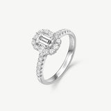 "Boundless Devotion" Emerald Cut Halo Engagement Promise Ring In Sterling Silver