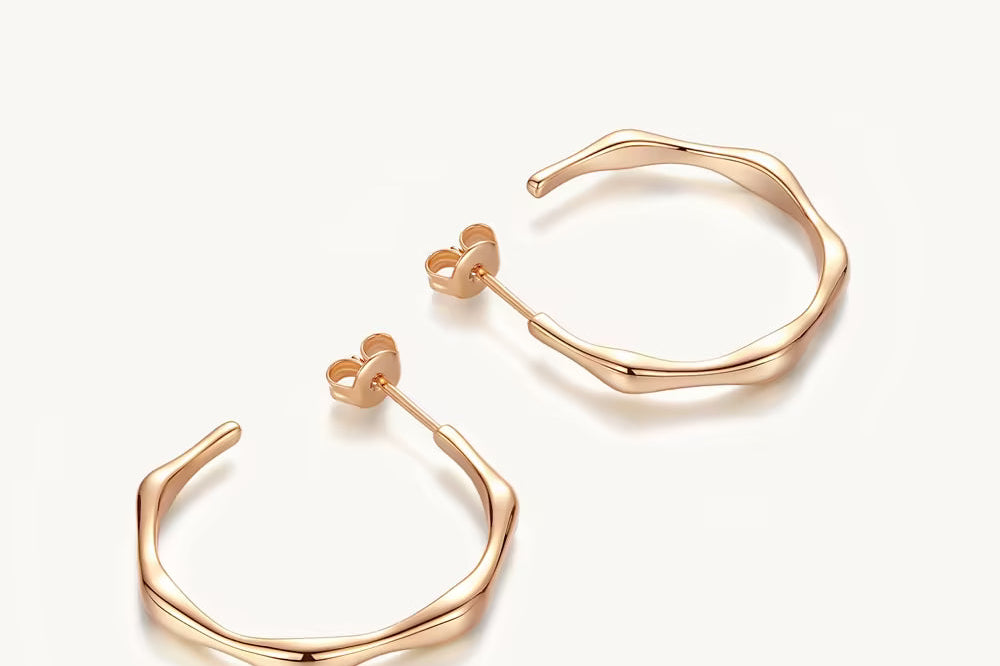 Gold Bamboo Open Hoop Earrings For Women Image丨Agvana Jewelry