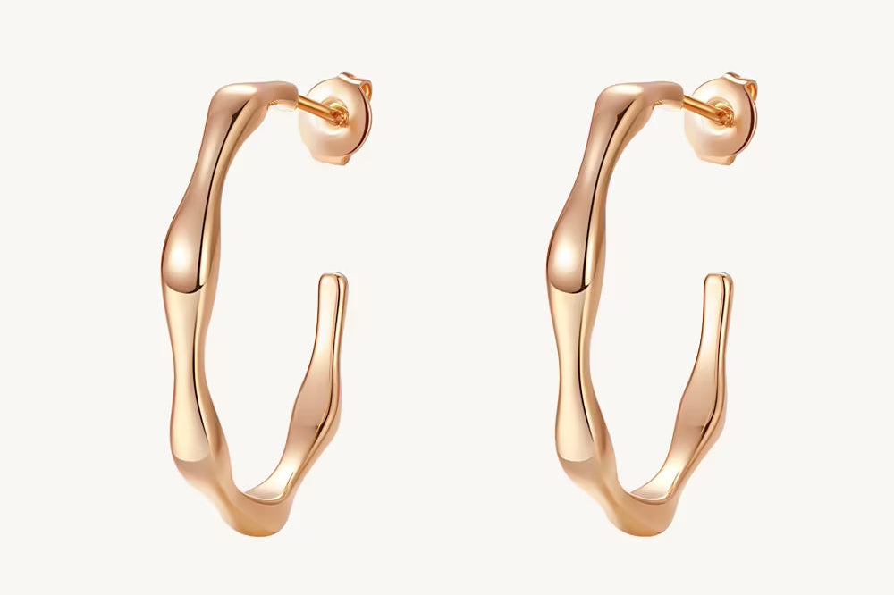 Gold Bamboo Open Hoop Earrings For Women Image丨Agvana Jewelry