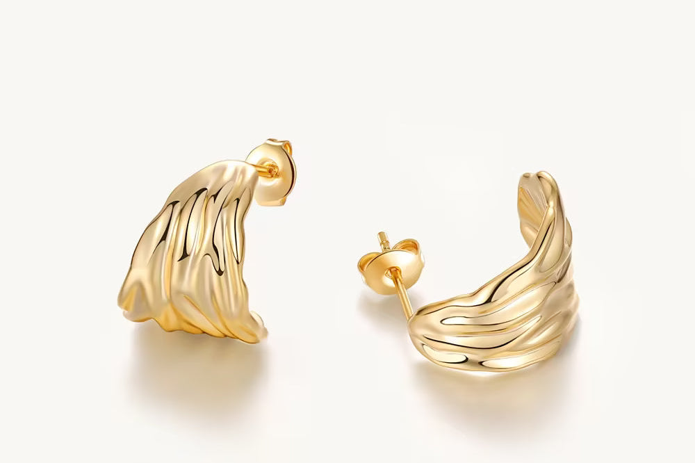Gold Textured Hoop Earrings For Women Image丨Agvana Jewelry