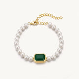Green Gemstone Pearl Beaded Bracelet For Women Image丨Agvana Jewelry