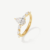 "Aurora of Commitment" Pear Shape Diamond Engagement Ring in 14K Solid Gold