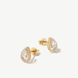 "Halo of Grace" Pear Shaped Halo Lab Grown Diamond Stud Earrings in 14K Solid Gold