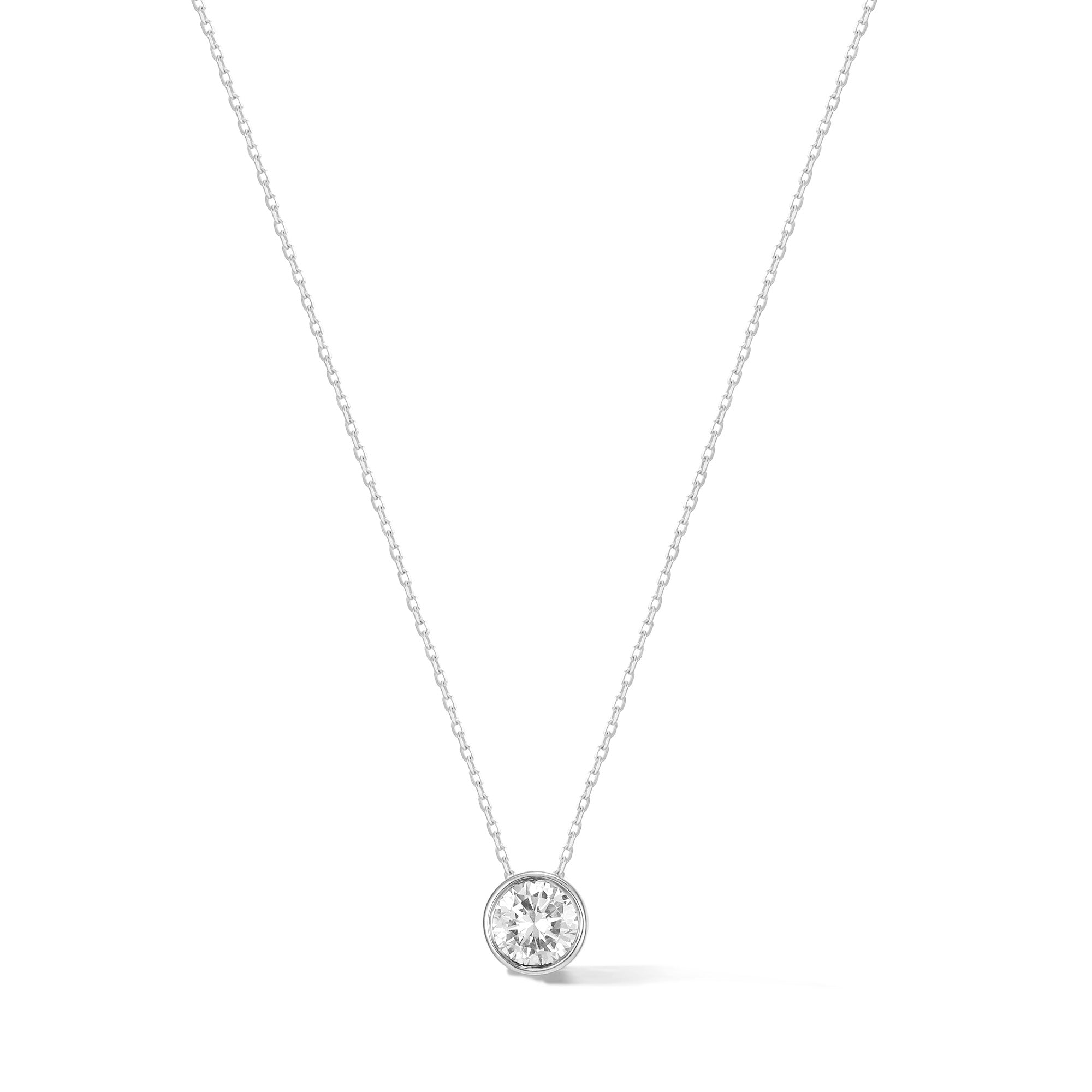 "Ray of Light" Bezel Setting Round Lab Grown Diamond Pendant Necklace in 14K Solid Gold