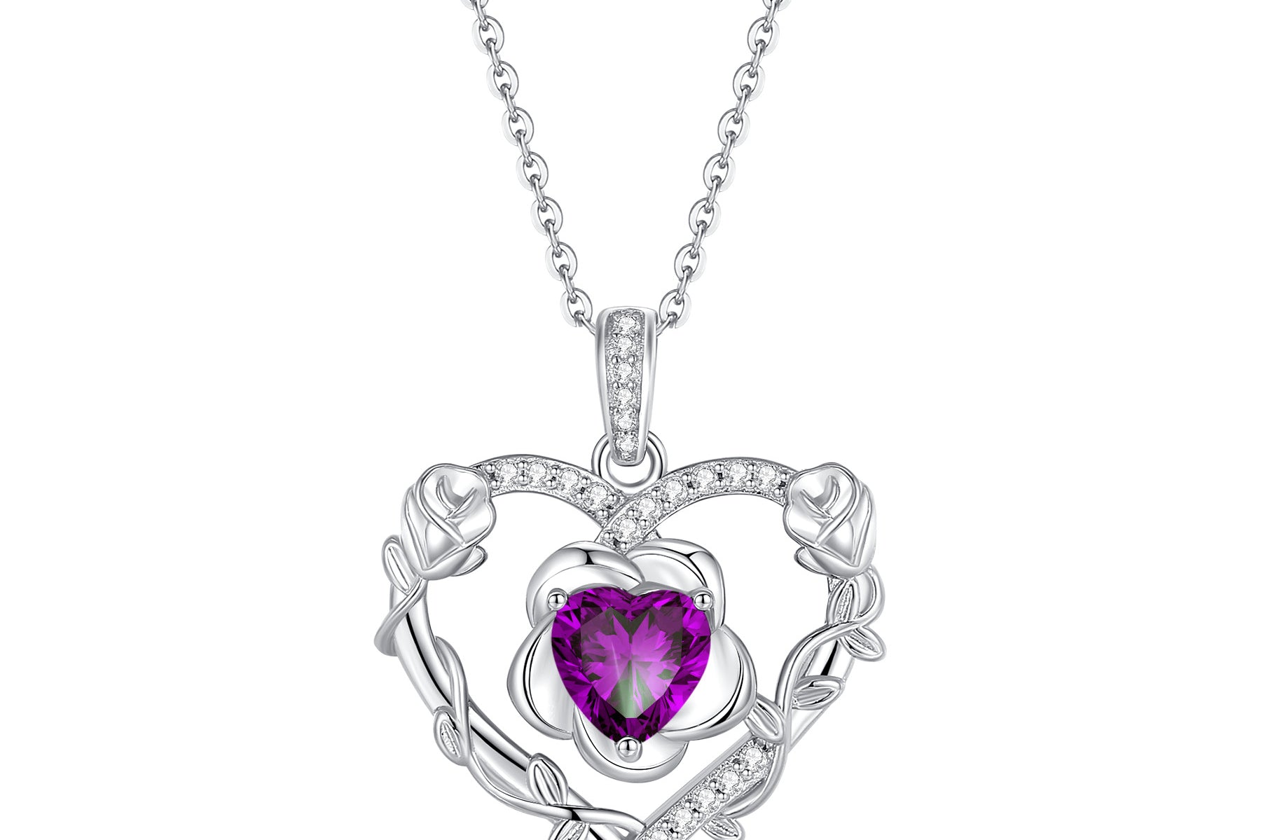 Agvana "Bloomist Heart" Birthstone Gemstone Sterling Silver Necklace
