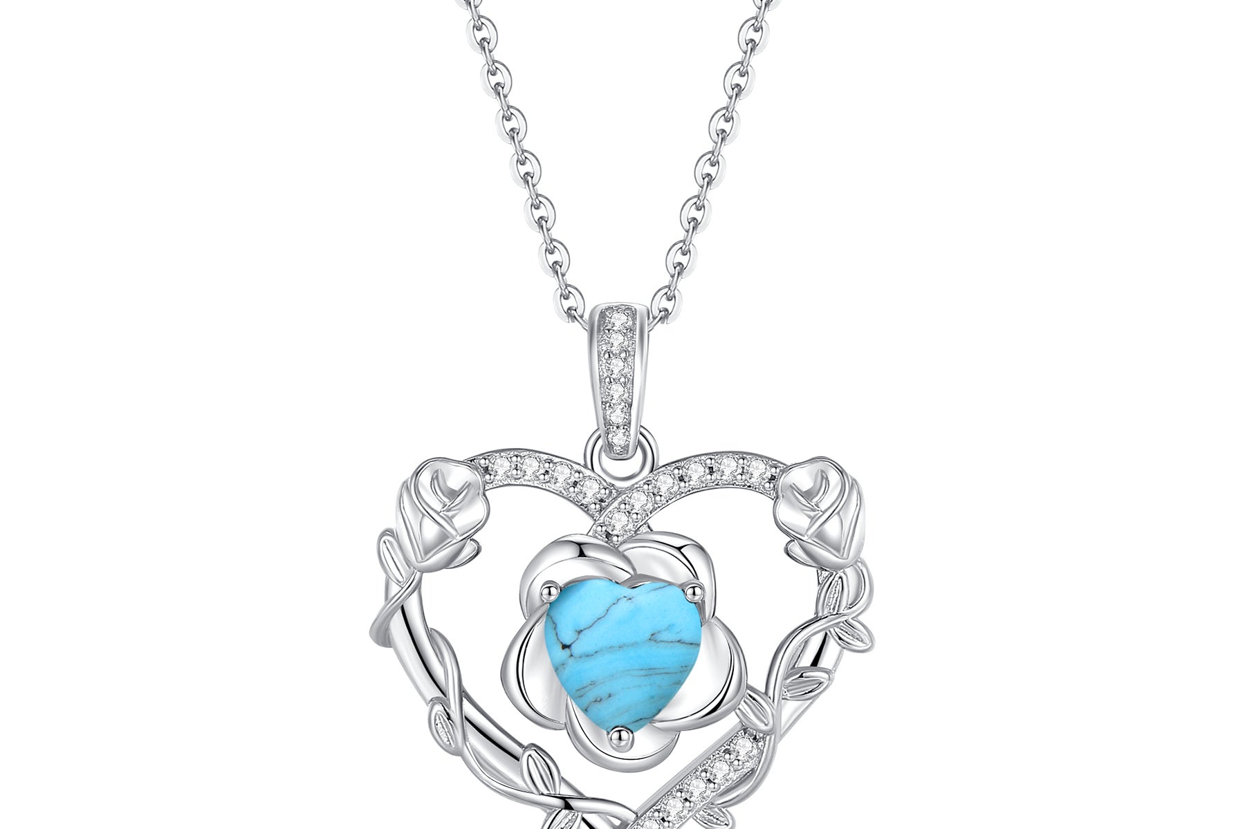 Agvana "Bloomist Heart" Birthstone Gemstone Sterling Silver Necklace