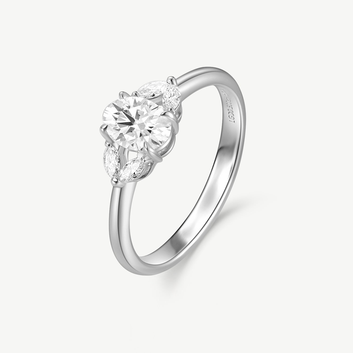 Oval Cut Lab Diamond Ring with Marquise Side Stones in Sterling Silver
