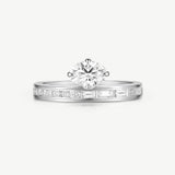 Oval Cut Channel Set Baguette Diamond Engagement Promise Ring in Sterling Silver