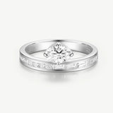 Oval Cut Channel Set Baguette Diamond Engagement Promise Ring in Sterling Silver