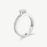 Oval Cut Channel Set Baguette Diamond Engagement Promise Ring in Sterling Silver