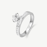 Oval Cut Channel Set Baguette Diamond Engagement Promise Ring in Sterling Silver