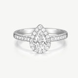 "Promise in Bloom" Pear-Cut Diamond Halo Engagement Promise Ring in Sterling Silver