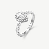"Promise in Bloom" Pear-Cut Diamond Halo Engagement Promise Ring in Sterling Silver