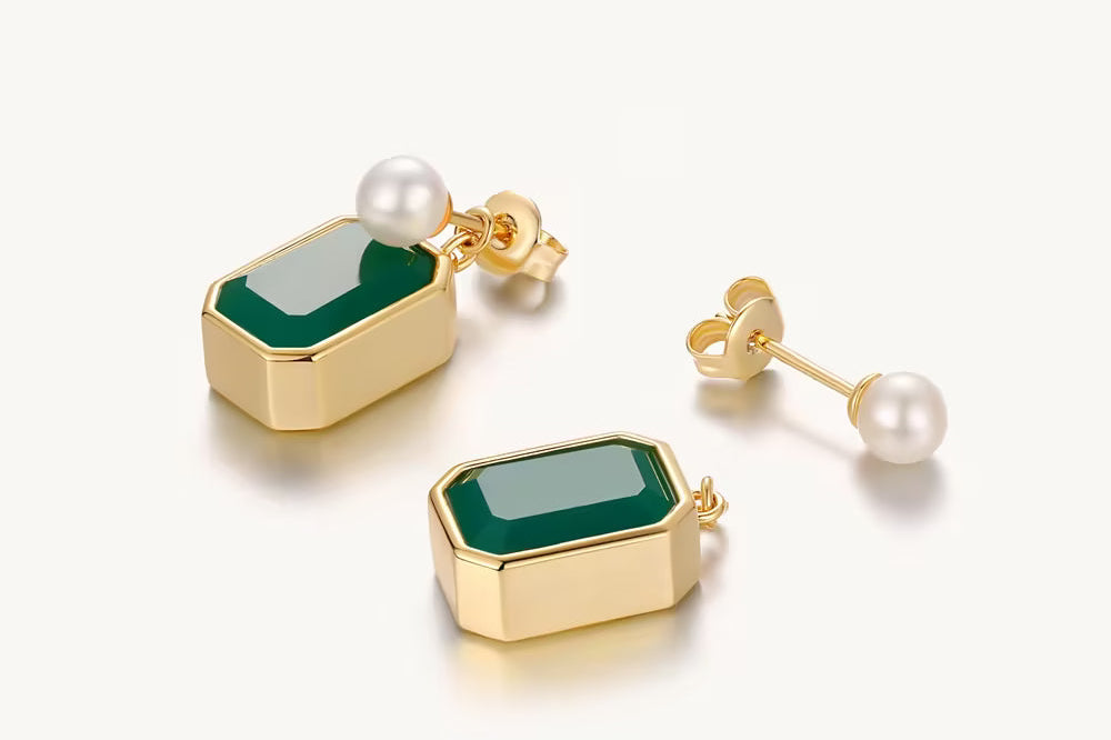 Pearl Green Charm Drop Earrings For Women Image丨Agvana Jewelry