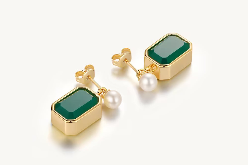 Pearl Green Charm Drop Earrings For Women Image丨Agvana Jewelry
