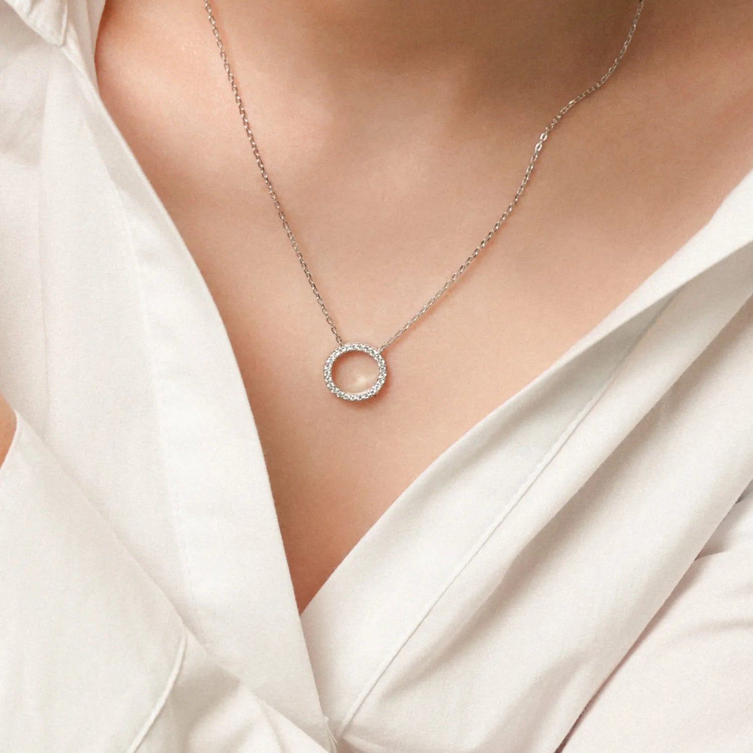 "Circle of Light" Round Pendant Paved With Lab Grown Diamonds Necklace