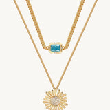 Sun Flower Two Layer Chain Necklace For Women Image丨Agvana Jewelry
