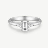 Three Stone Emerald Cut Diamond Engagement Promise Ring in Sterling Silver