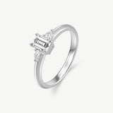 Three Stone Emerald Cut Diamond Engagement Promise Ring in Sterling Silver