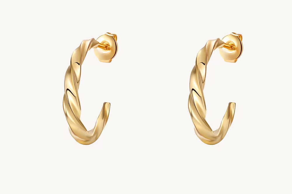 Twist Gold Hoop Earrings For Women Image丨Agvana Jewelry