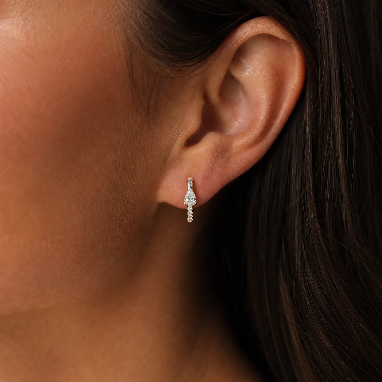 "Radiance Embraced" Pave Diamond Fancy Cut Huggie Hoop Earrings in 14K Solid Gold