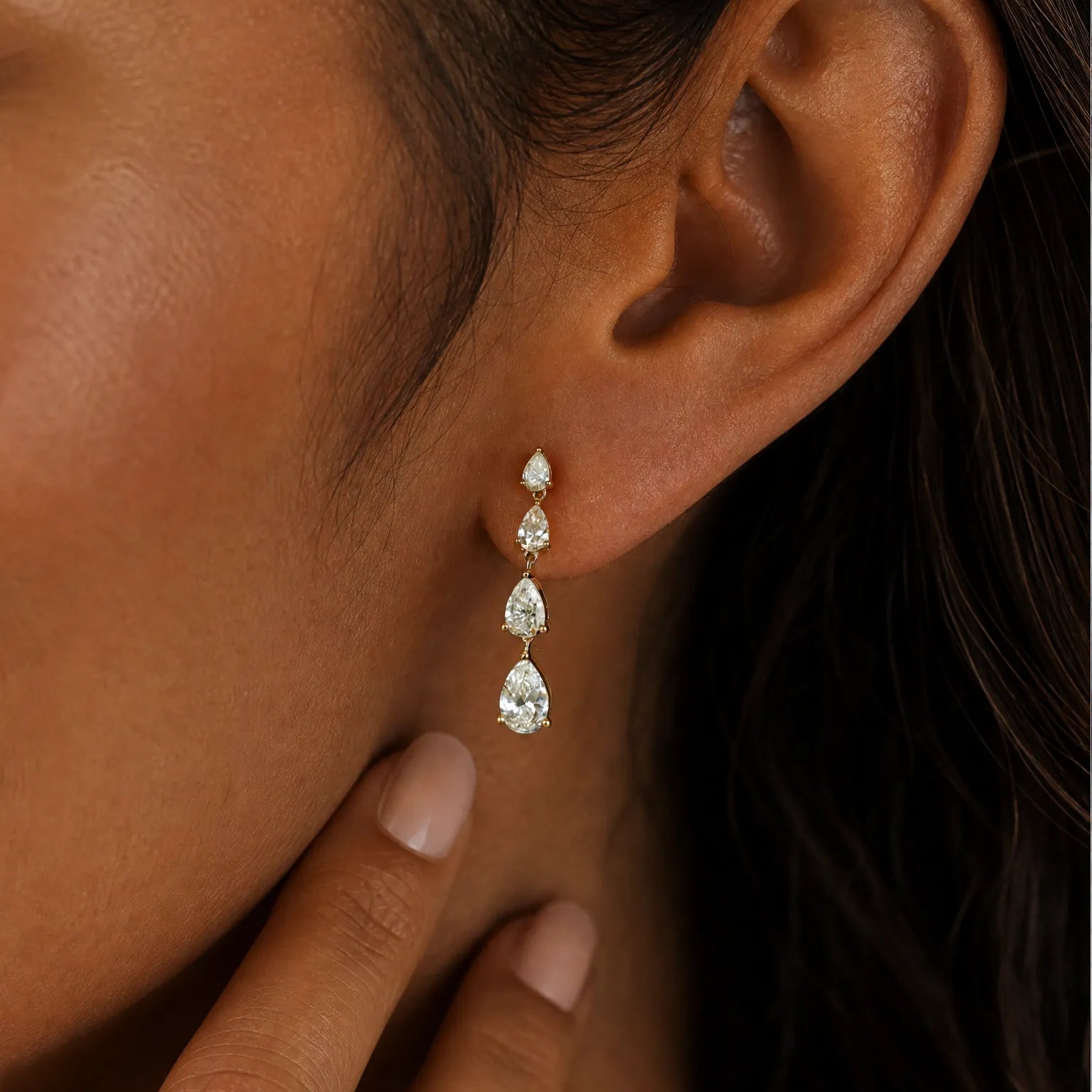 "Flow of Light" Stud Drop Earrings in 14K Solid Gold (1.1 Ct. Tw. )