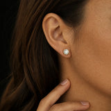 "Echo of Light" Classic Halo Round Lab Grown Diamond Stud Earrings in 14K Solid Gold
