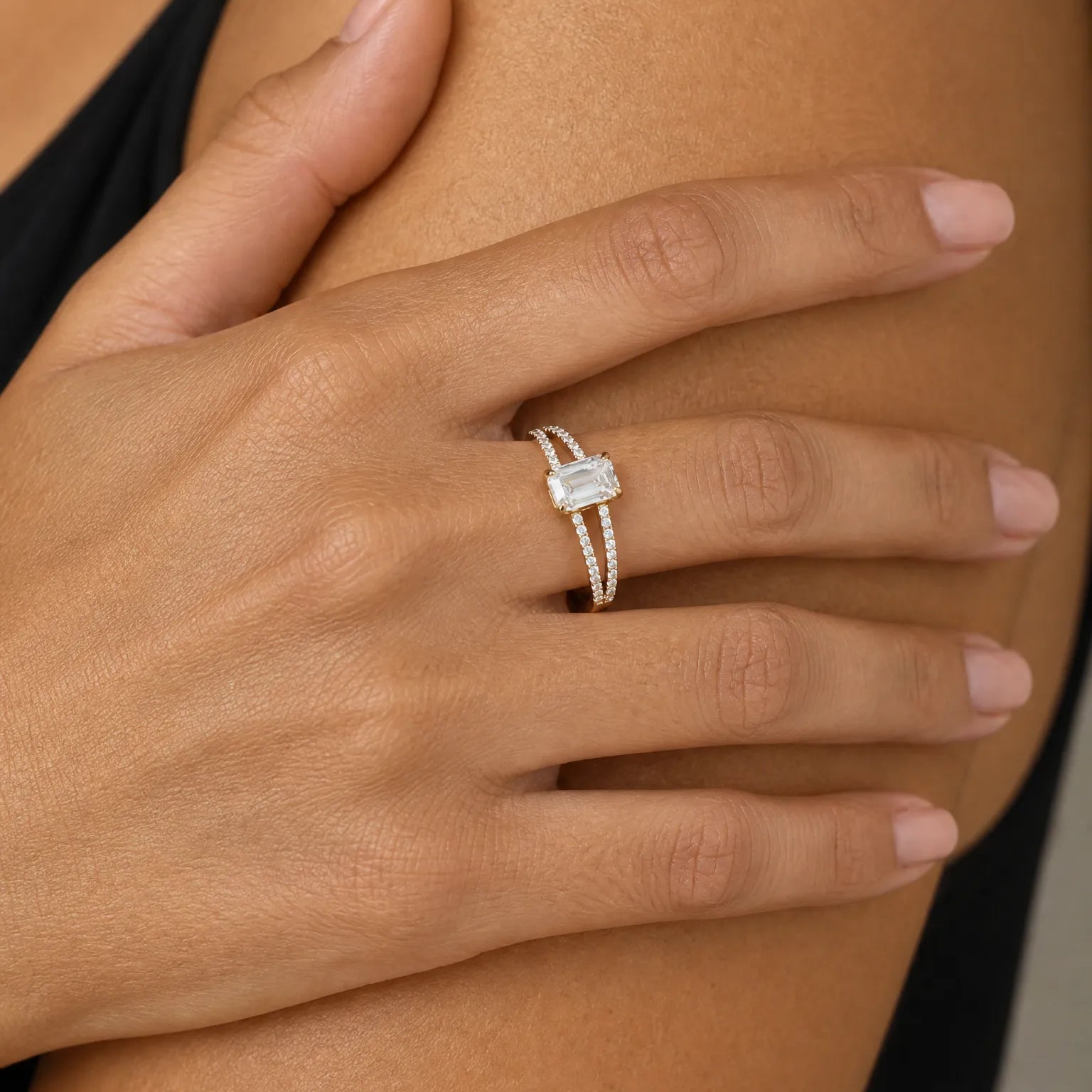 "Bound by Brilliance" Emerald Cut Diamond Engagement Ring in 14K Yellow Gold
