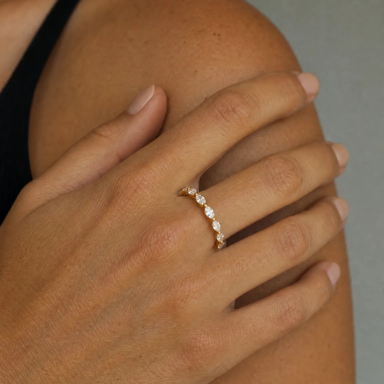 "Light of Being" Marquise Diamond Eternity Wedding Band Ring in 14K Solid Gold