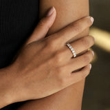 "Timeless Spark" Seven Diamond Stones Half Eternity Wedding Band Ring in 14K Yellow Gold