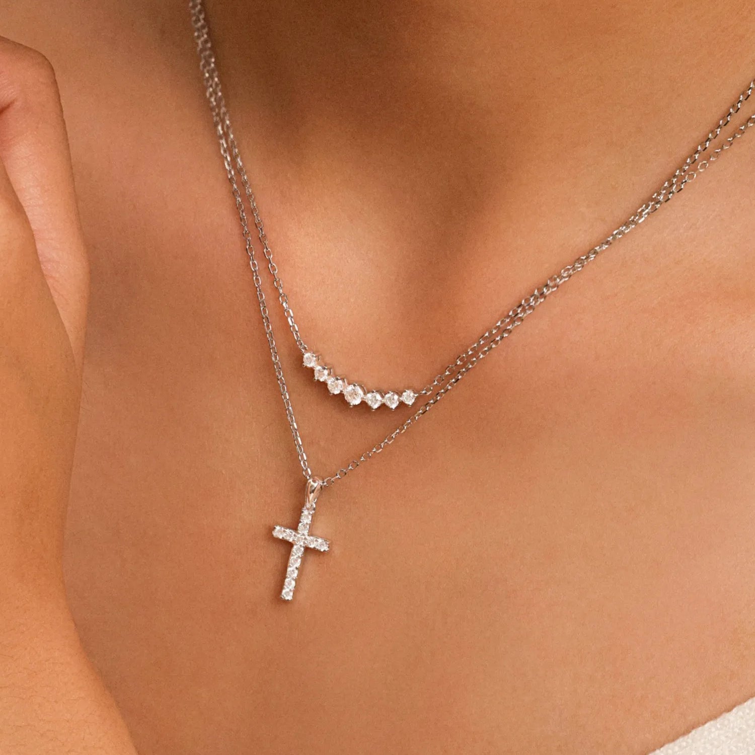 "Sleek Serenity" Paved Diamond Cross Pendant Necklace