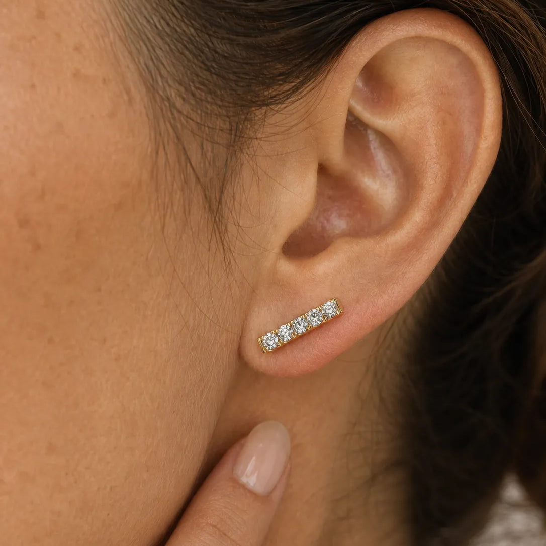 "Line of Brilliance" Pavé Bar Lab Grown Post Earrings in 14K Solid Gold