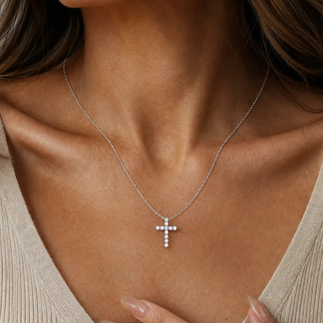 "Cross of Radiance" Prong Setting Lab Grown Diamond Pendant Necklace