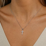 "Sleek Serenity" Paved Diamond Cross Pendant Necklace