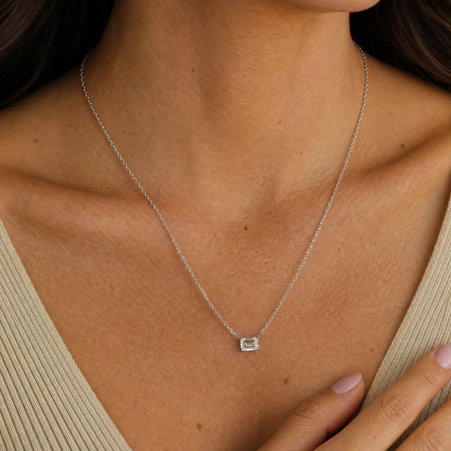 "Edge of Eternity" Emerald Shape Lab Grown Diamond Solitaire Pendant Necklace