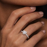 "Eternal Heartbeat" Diamond Halo Engagement Promise Ring in Sterling Silver