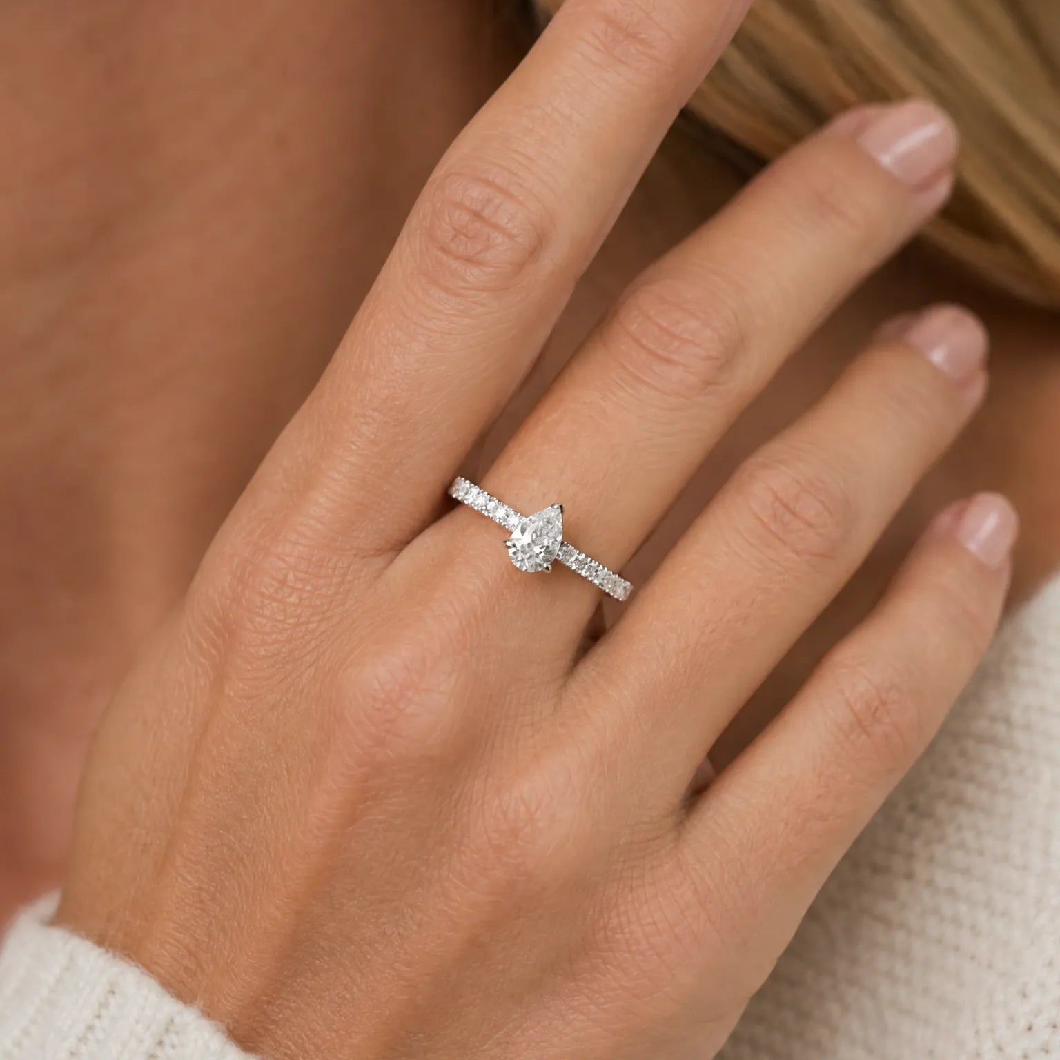 "Radiant Muse" Pear-Cut Diamond Engagement Promise Ring in Sterling Silver