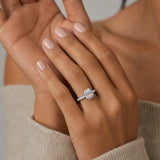 "Boundless Devotion" Emerald Cut Halo Engagement Promise Ring In Sterling Silver