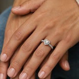 "Eternal Heartbeat" Diamond Halo Engagement Promise Ring in Sterling Silver