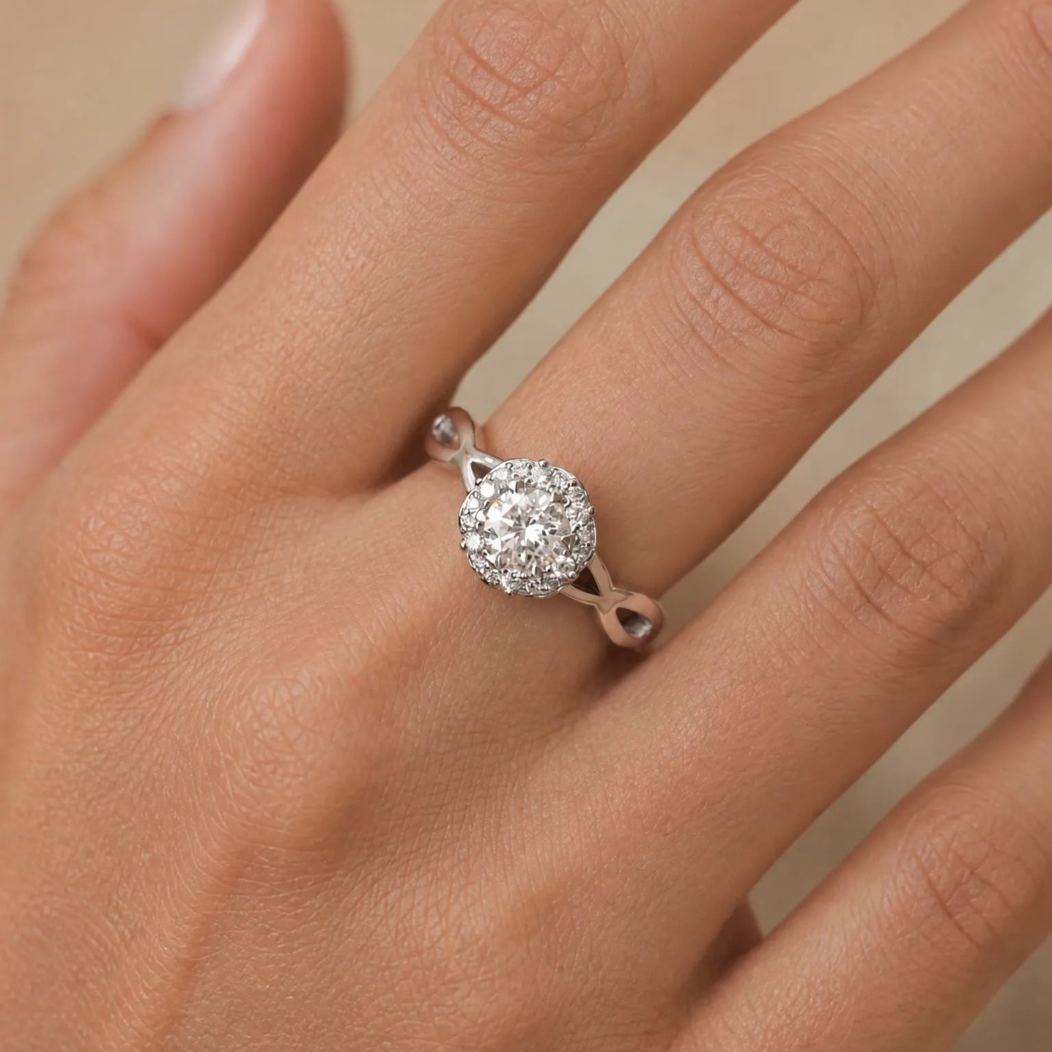 "Vows of Infinity" Halo Engagement Promise Ring in Sterling Silver