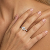 "Promise in Bloom" Pear-Cut Diamond Halo Engagement Promise Ring in Sterling Silver